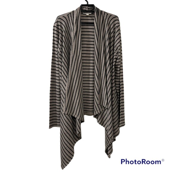 Meraki Brown Striped Open Knit Long Sleeve Cardigan Asymmetrical Hem Size Large - Picture 1 of 8